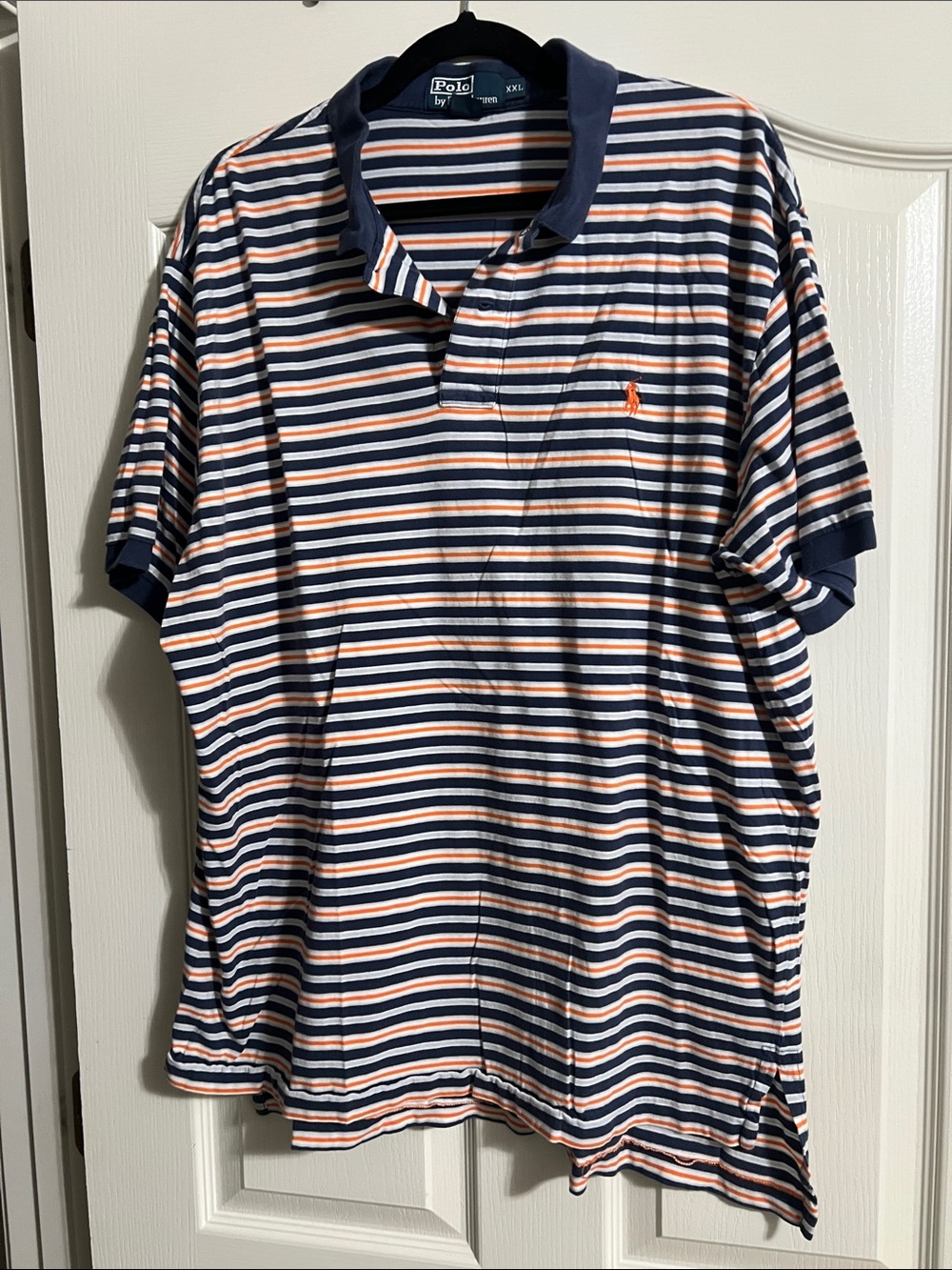 Polo by Ralph Lauren Navy, White & Orange Striped Men’s Polo